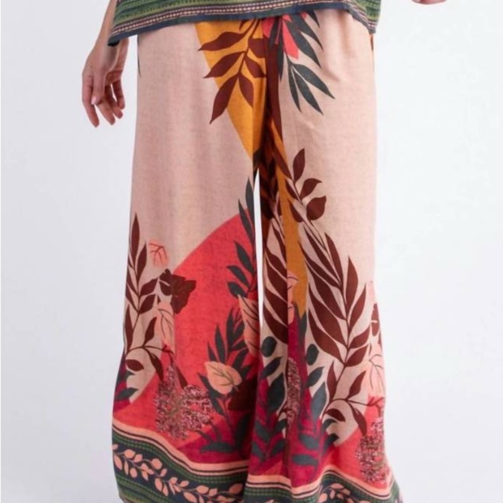 Easel NWT Floral Border Printed Rayon Wide-Leg Pants Size Large - Picture 2 of 7